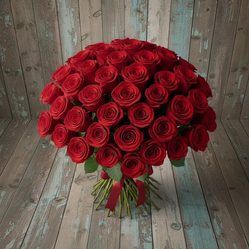 Букет 55 Красных роз Фридом в Цветочный