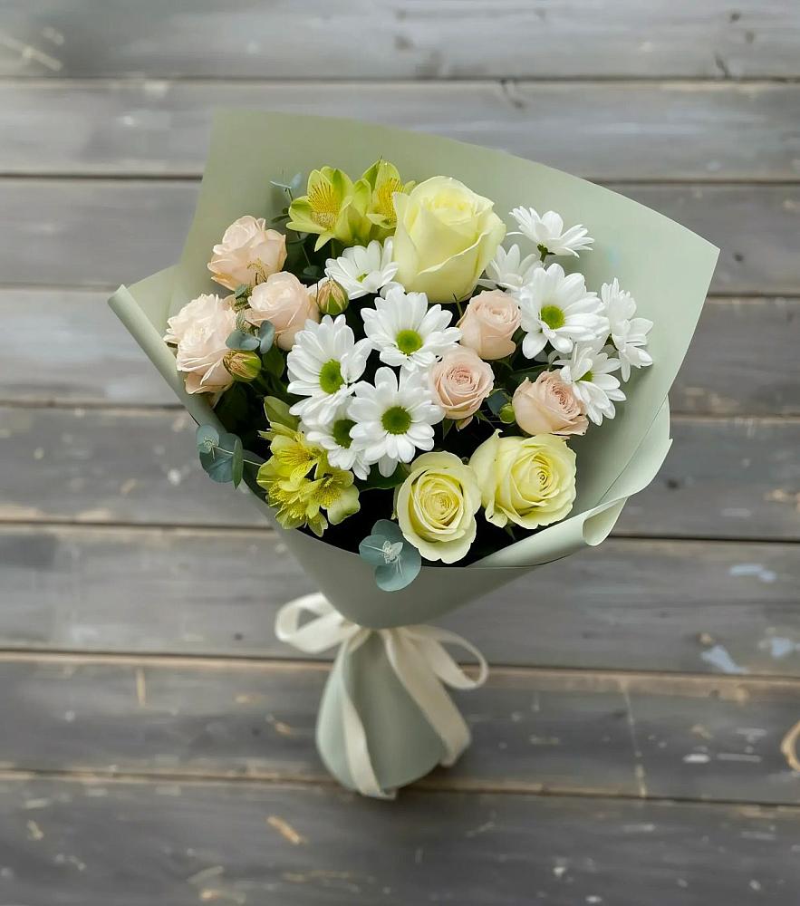 Букет цветов из: Альстромерии, Розы и Хризантемы в Цветочный