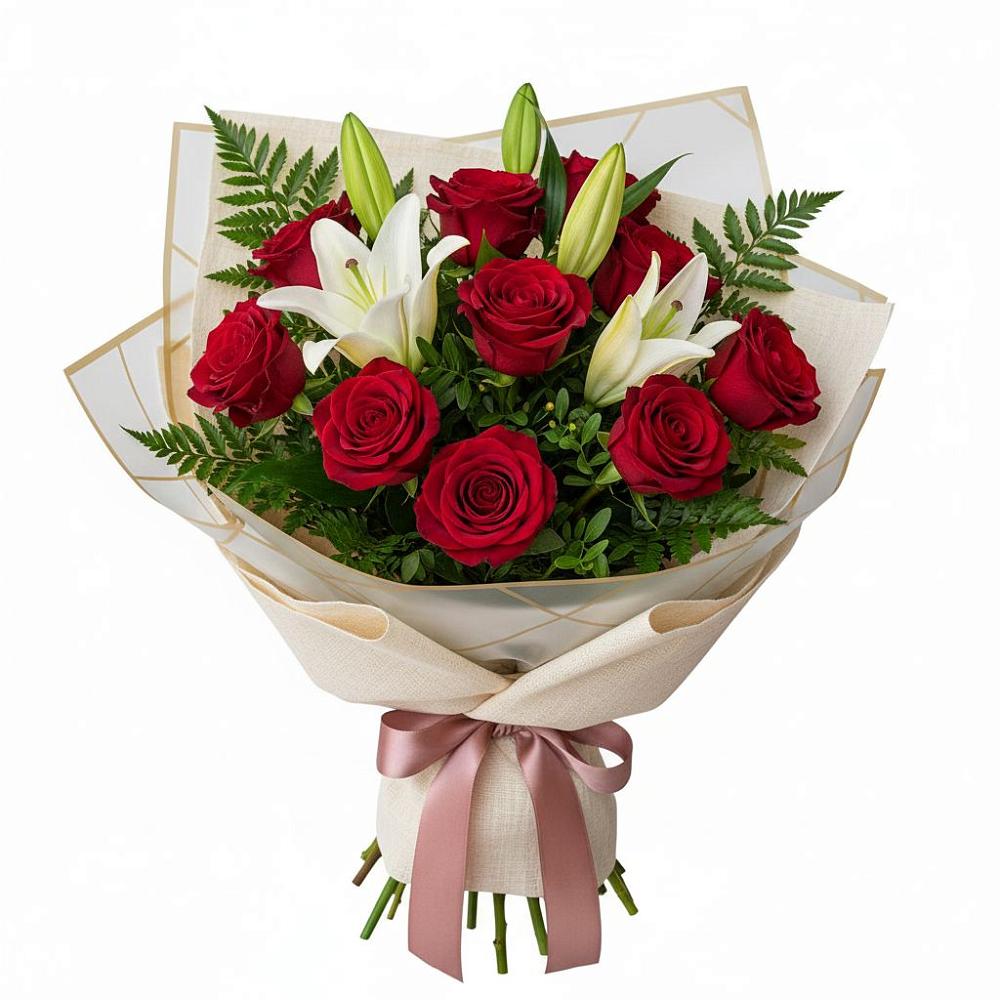 Букет цветов из: Лилии и Розы в Цветочный