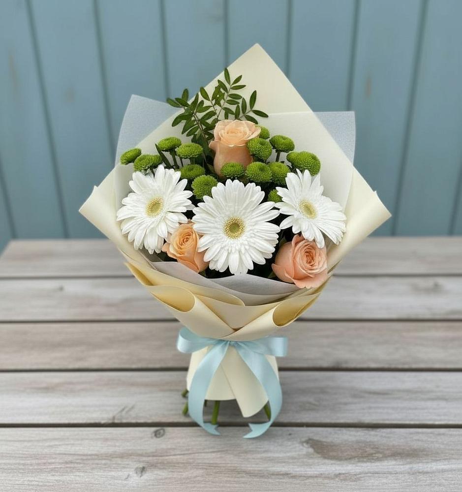 Букет цветов из: Герберы, Розы и Хризантемы в Цветочный