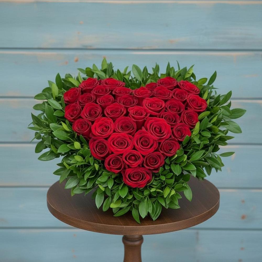 Цветочная композиция из Розы в виде сердца в Цветочный