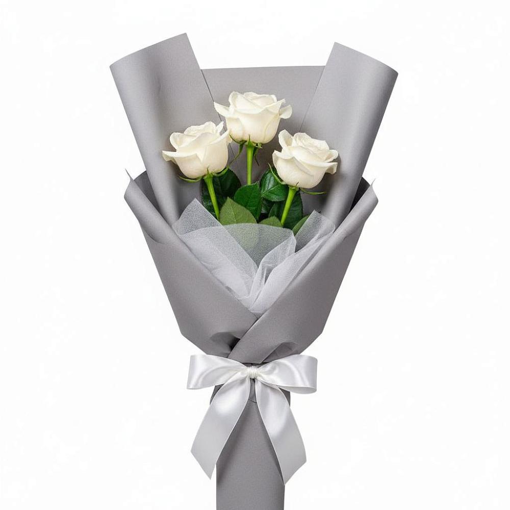 Букет 3 белые розы в Цветочный