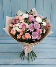 Букет цветов из:  Хризантемы, Розы и Альстромерии в Цветочный