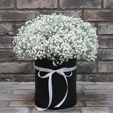 Цветочная композиция из Гипсофила в шляпной коробке в Цветочный